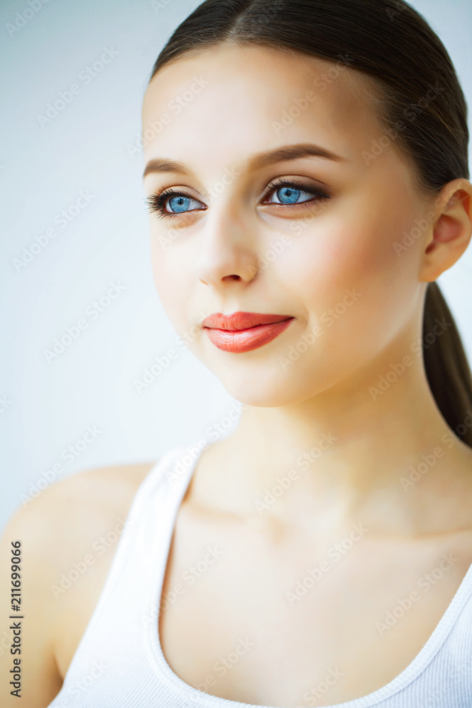 Beauty and Care. Portrait of a Young Girl with Beautiful Blue Eyes and Pure Skin. Fresh Skin and Healthy Appearance. Facial Treatment. High Resolution Beauty and Care. Portrait of a Young Girl with Beautiful Blue Eyes and Pure Skin. Fresh Skin and Healthy Appearance. Facial Treatment. High Resolution