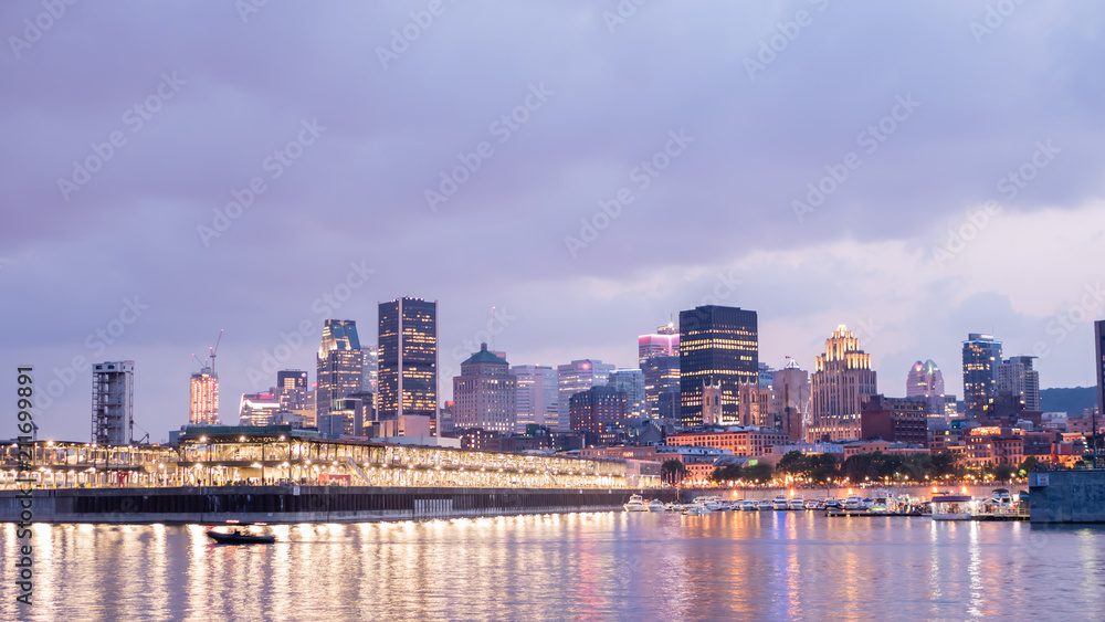  City View of the old port of Montreal at sunset, Montreal, Quebec, Canada