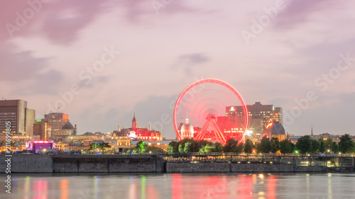 Long exposure shot - Night City View on the old Port of Montreal, Quebec, Canada