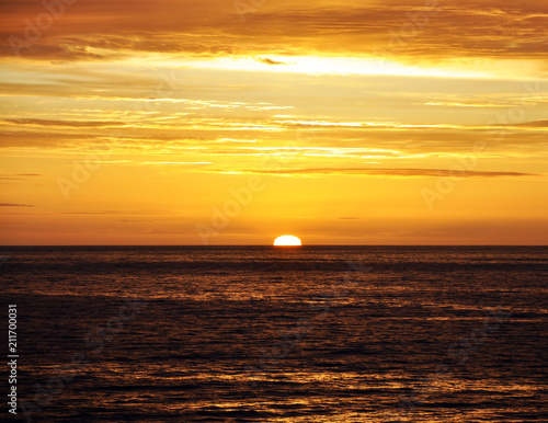 sunset in the North sea off the coast of Iceland from the cruise ship