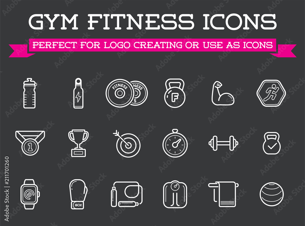 Set of Vector Fitness Aerobics Gym Elements and Fitness Icons Illustration can be used as Logo or Icon in premium quality Set of Vector Fitness Aerobics Gym Elements and Fitness Icons Illustration can be used as Logo or Icon in premium quality