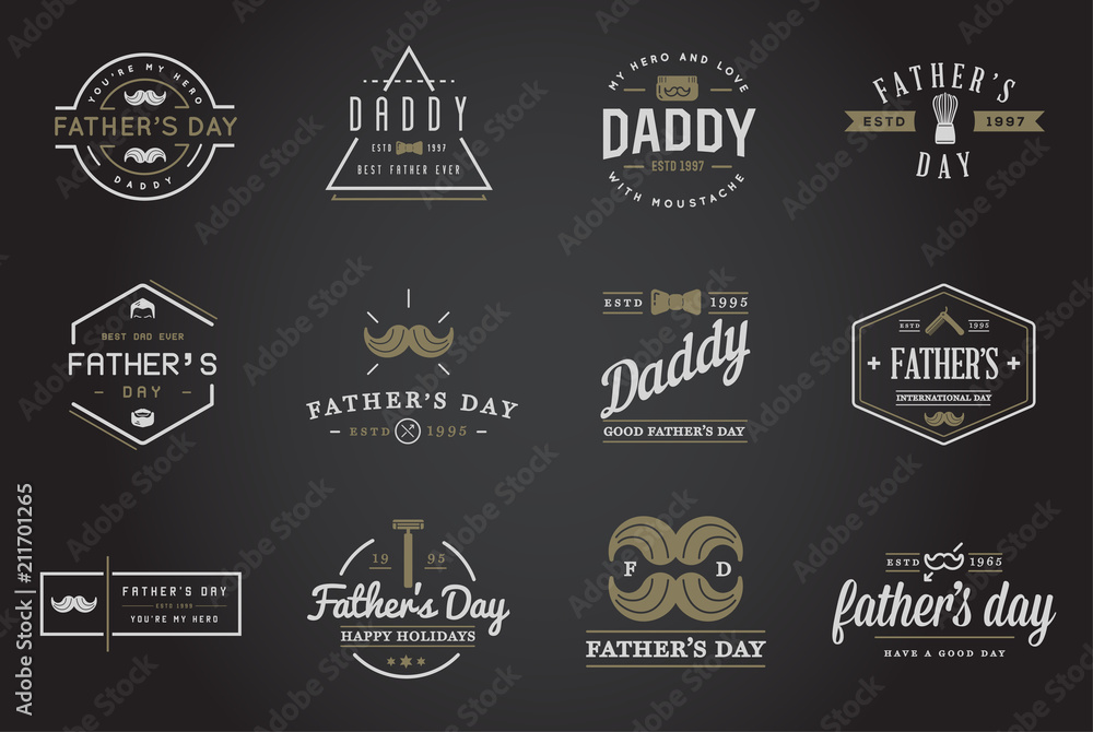Set of Vector Happy fathers day. Typography Vintage Icons. Lettering for greeting cards, banners, t-shirt design.