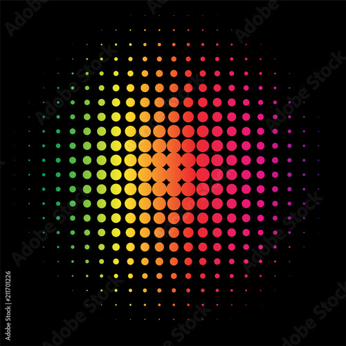 Colorful Rainbow Circle in Halftone, Halftone Dot Pattern, Vector Illustration.