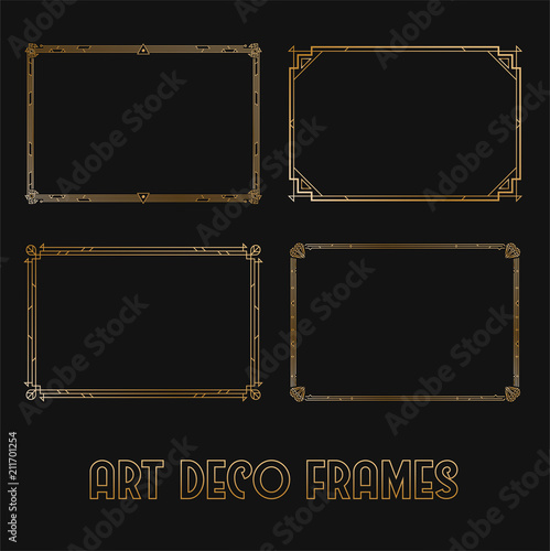 Art Deco Horizontal Gold Frames and Borders Set. Trendy Gatsby Design Elements. Retro Art Deco Style. Isolated. Vector.