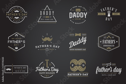 Set of Vector Happy fathers day. Typography Vintage Icons. Lettering for greeting cards, banners, t-shirt design.