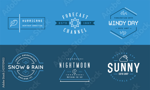 Set of Vector Weather Icons and Logotypes of Business Forecasting Apps and Channels