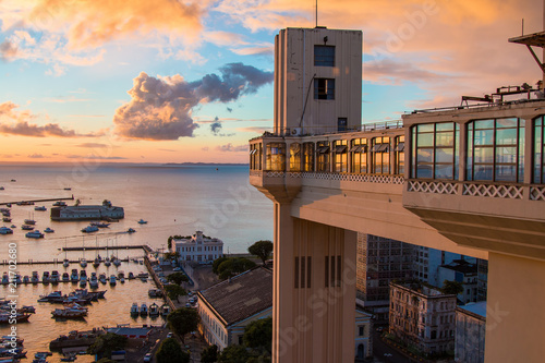 View of the Lacerda Elevator with beautiful sunset - Salvador, Bahia Brazil photo