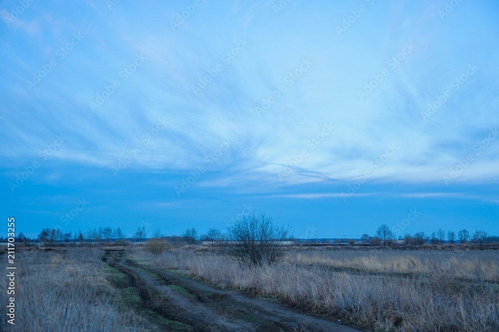 evening landscape with blue sky