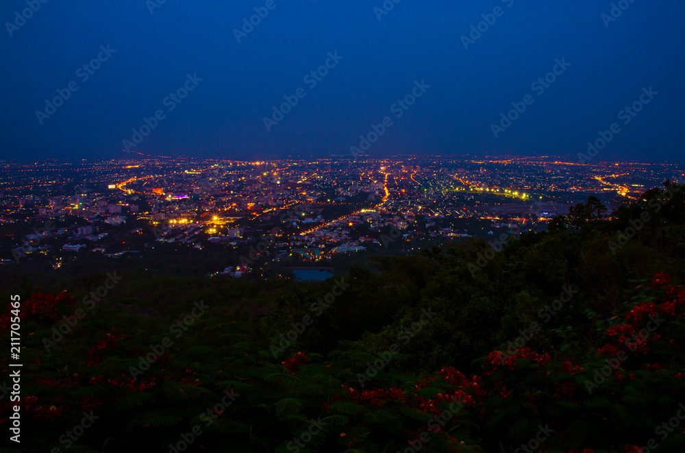 Night City in Chiang mai, Thailand,View from Doi Suthep scenic point , Ching mai city is most popular place of traveler