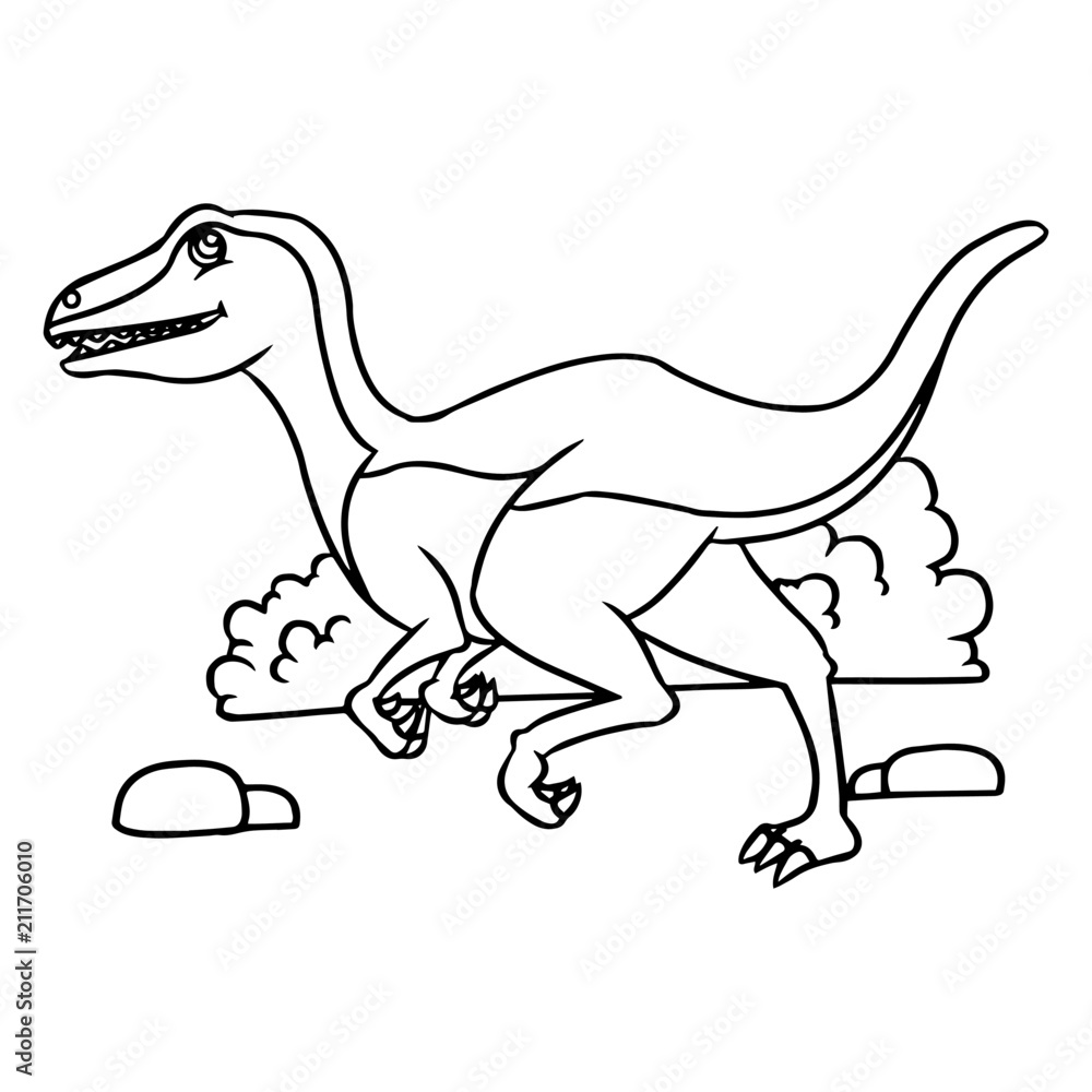 Fototapeta premium Velociraptor cartoon illustration isolated on white background for children color book