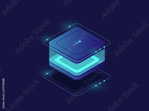 Data,storage,,personal,data,protection,icon,,technology,block,,lighting,cube,with,glass,walls,isometric,vector