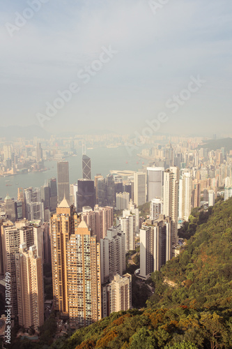beautyful View of Hongkong urban and Victoria Harbor on sunset, toned picture © Aleksandra