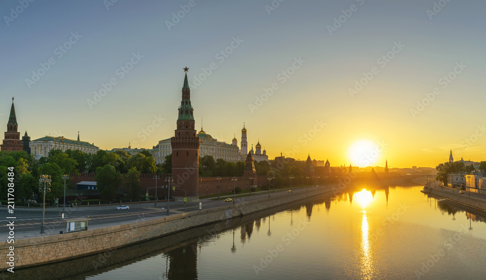 Moscow sunrise panorama city skyline at Kremlin Palace Red Square and Moscow River, Moscow, Russia