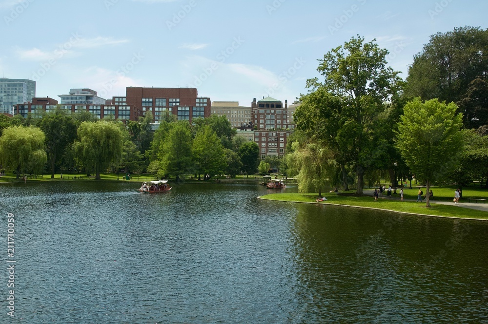 Beautiful skyline views of Boston from the Boston Public Garden in Boston, Massachusetts. Beautiful skyline views of Boston from the Boston Public Garden in Boston, Massachusetts.