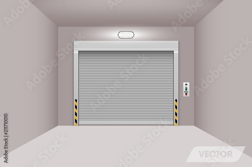 Rolling shutter door in warehouse workshop, Vector, Illustration