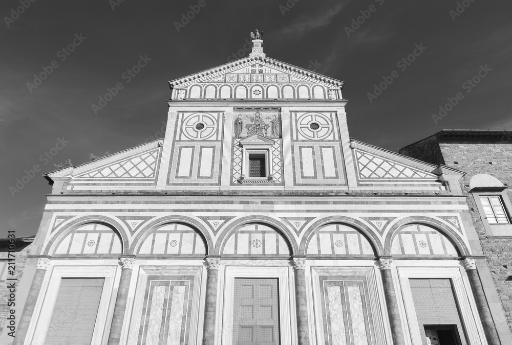 Church San Miniato al Monte in Florence, Italy. It is a basilica in Florence, Central Italy, standing atop one of the highest points in the city.