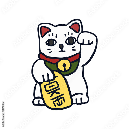 Maneki Neko lucky cat illustration