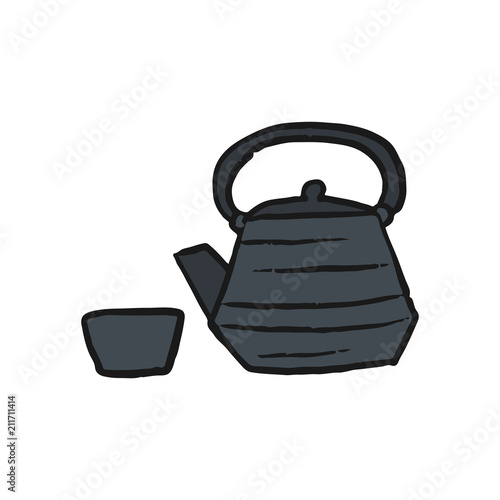 Traditional tea cup and tea pot illustration