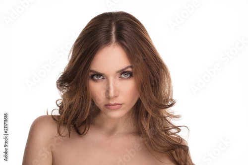 Beauty portrait of young brunette woman.