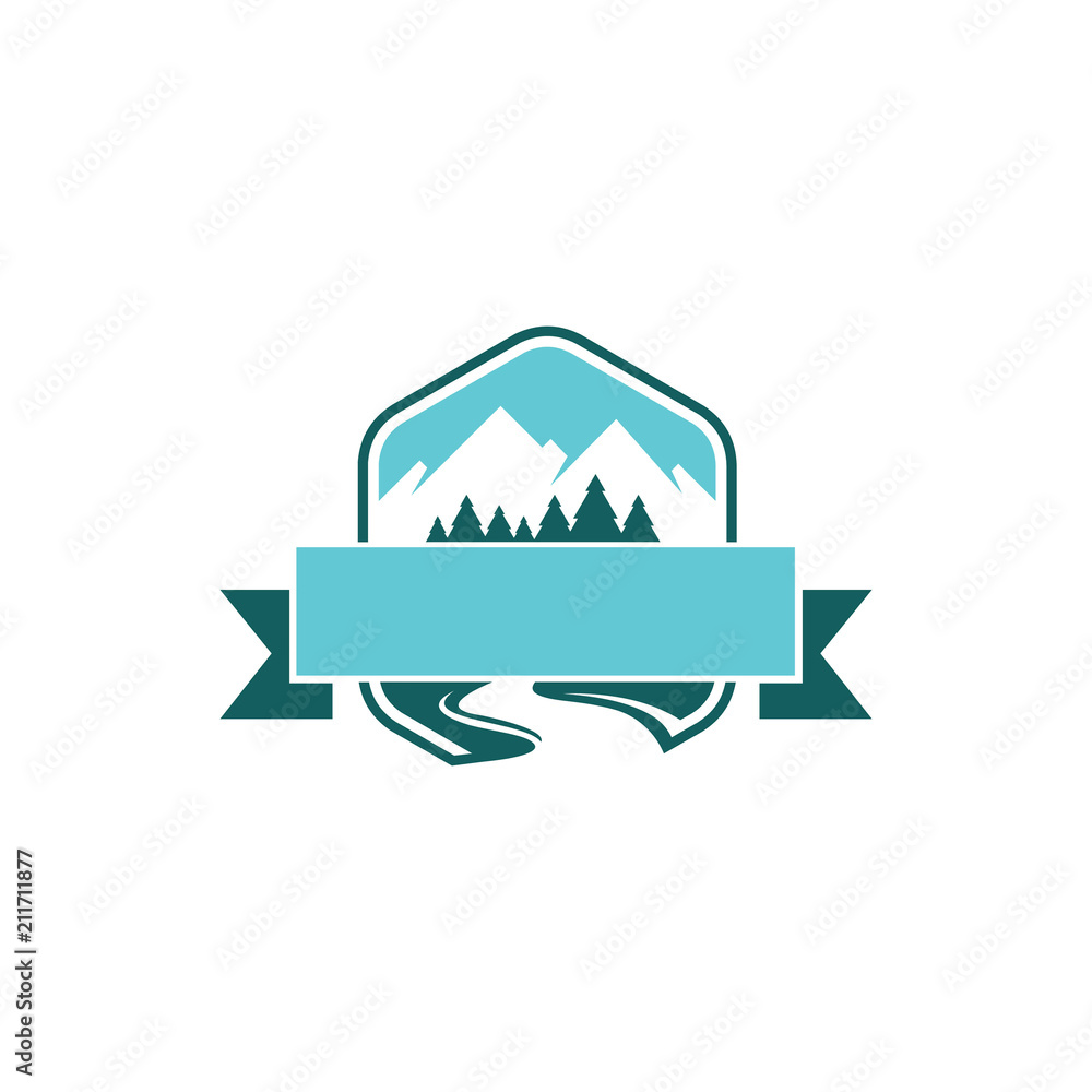 Mountain Forest Hexagon Logo Symbol