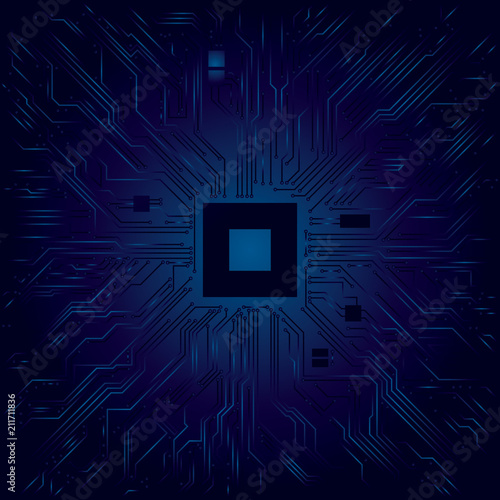 Computer Processor with Circuit Board Technology Illustration