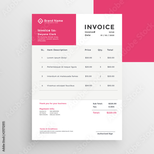 simple minimal style invoice template