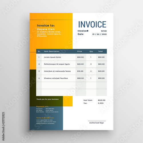 modern yellow invoice template design