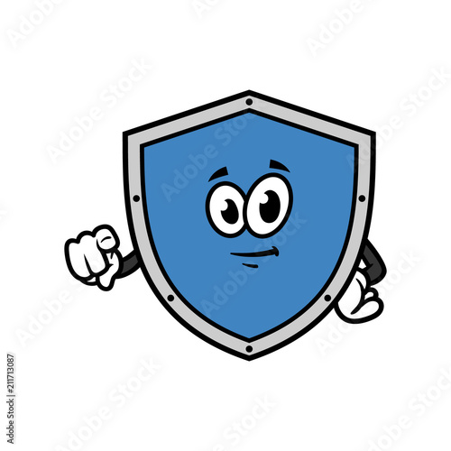 Cartoon Pointing Shield Character