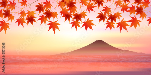 富士山　紅葉　秋　背景 
