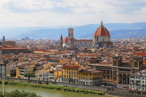 Duomo Santa Maria Del Fiore in evening from Piazzale Michelangelo in Florence, Tuscany, Italy