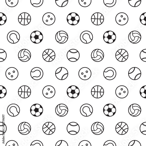 sports ball outline seamless pattern 