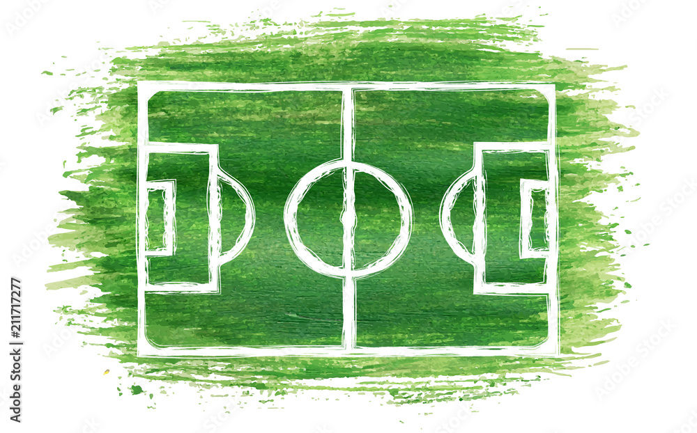 hand drawn paintbrush soccer field or football field of green watercolor brush stroke painting