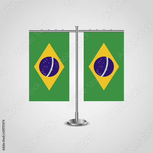 Table stand with flags of Brazil and Brazil.Two flag. Flag pole. Symbolizing the cooperation between the two countries. Table flags