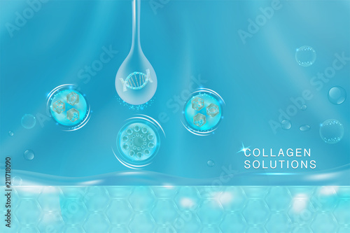 Blue Collagen Serum drop, cosmetic advertising background ready to use, luxury skin care ad, Illustration vector.	