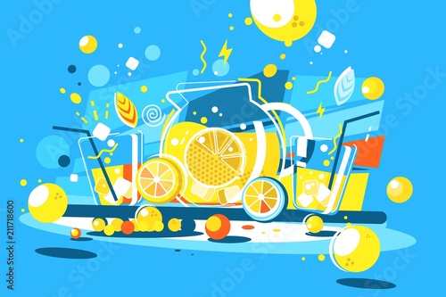 Cool lemonade in glass jug