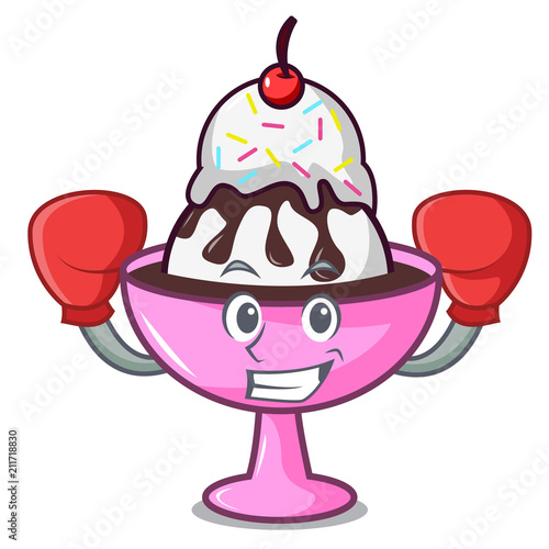 Boxing ice cream sundae character cartoon