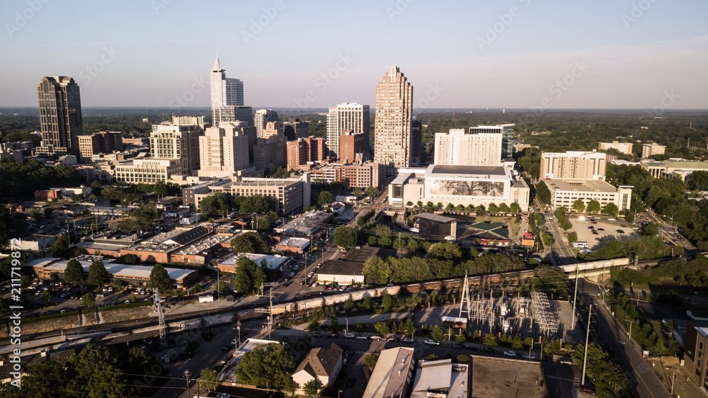 Late Afternoon Light Hits the Buildings and Landscape of Raleigh North Carolina