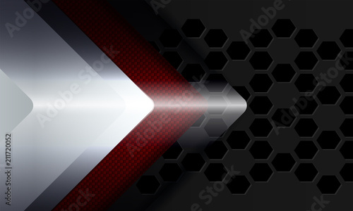 Geometric background with a silhouette of a white, transparent and red knurled arrow.