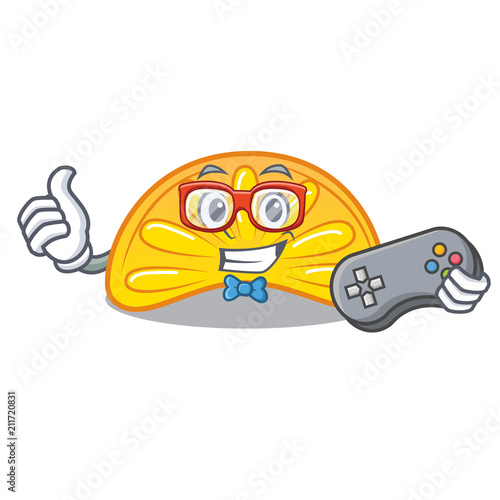 Gamer orange jelly candy mascot cartoon