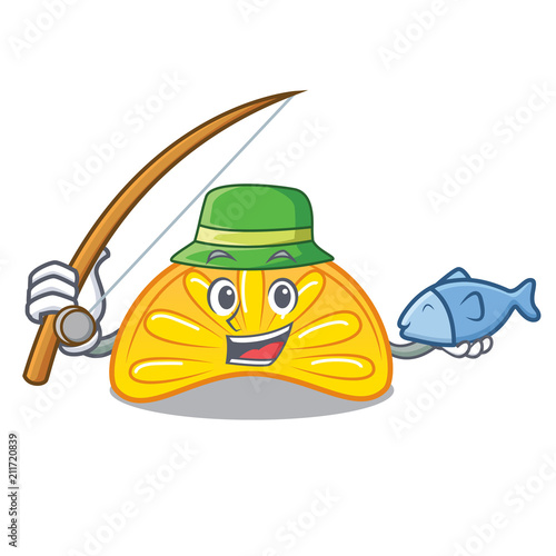 Fishing orange jelly candy mascot cartoon