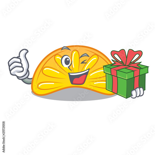 With gift orange jelly candy mascot cartoon