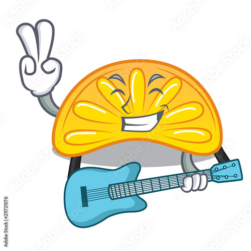 With guitar orange jelly candy mascot cartoon