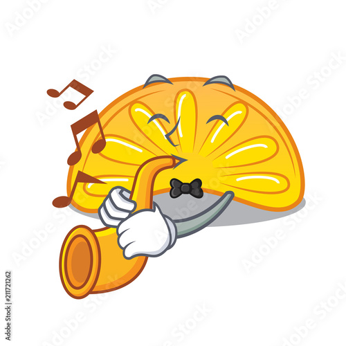With trumpet orange jelly candy mascot cartoon