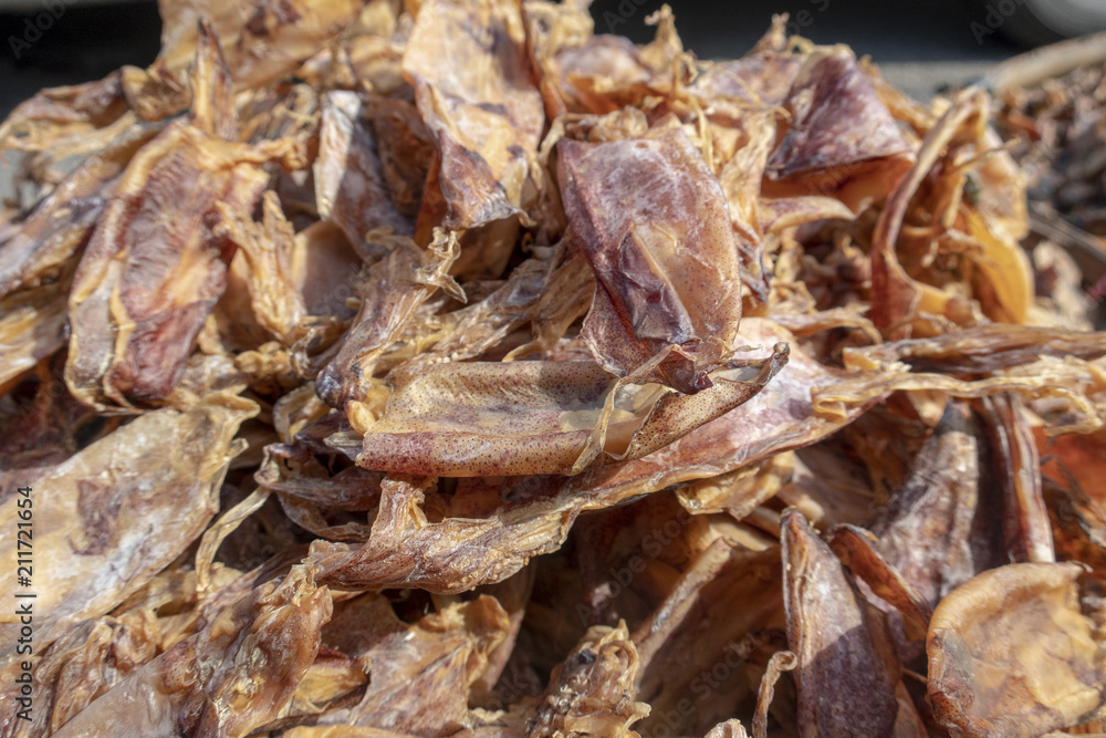 Sun dried cuttlefish as local food in Thailand