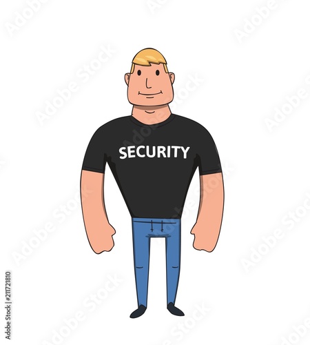 Security guy cartoon character. Flat vector illustration. Isolated on white background.