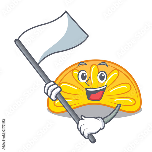 With flag orange jelly candy mascot cartoon