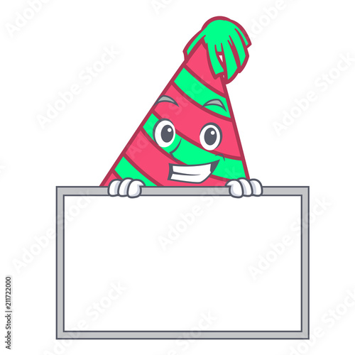Grinning with board party hat character cartoon