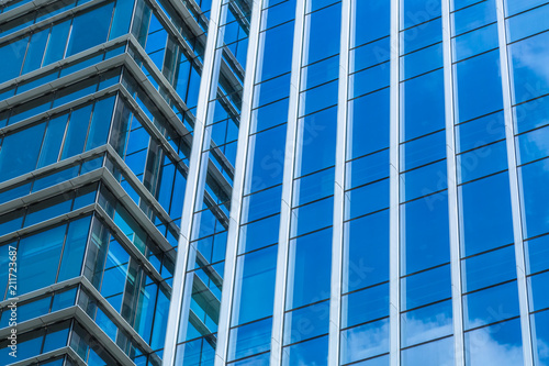 Close-Up of Modern Office Buildings in city of China.