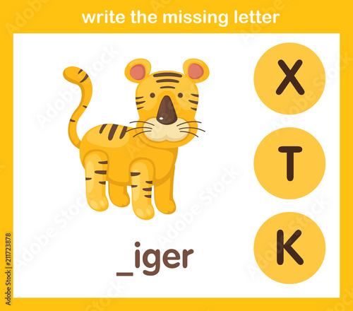 write the missing letter,illustration, vector