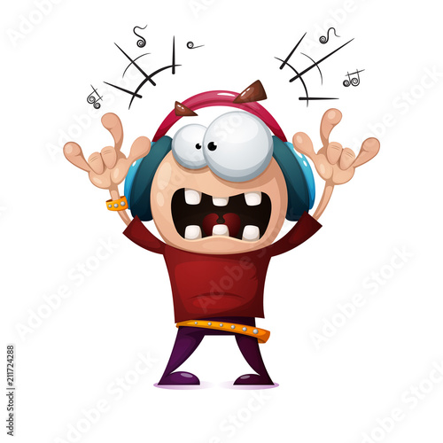 Funny, cute, crazy cartoon rock man. Rock music illustration. Vector eps 10
